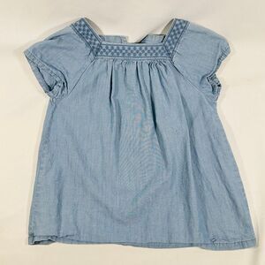 Carter's Girls size 12 Blue 100% Cotton Embroidered Peasant Top Button Closure